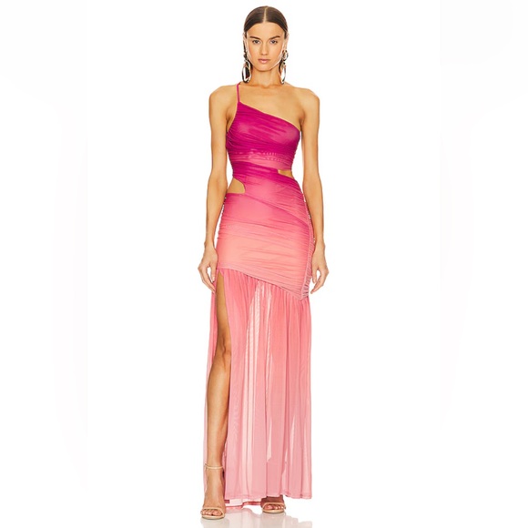 X REVOLVE NWT Giustina Maxi Dress in Pink Ombre Michael Costello one shoulder - Picture 1 of 5